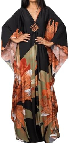 Bsubseach Women Ethnic Print Kaftan Beach Dress Plus Size Swimsuit Cover Up | Amazon (US)