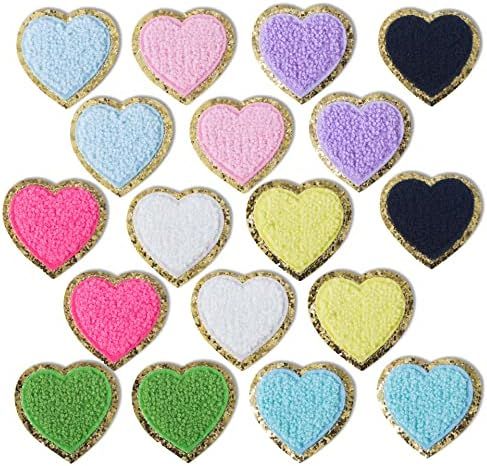 18 Pack Iron on Sew on Love Heart Patches - Chenille Decoration Repair Patches for Clothing Hats Jea | Amazon (US)