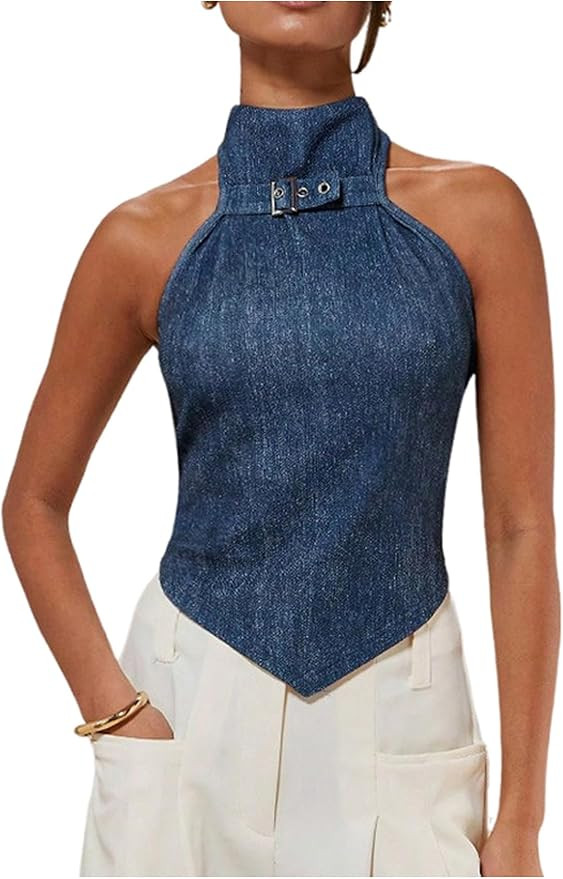 SOLY HUX Women's Summer Tank Tops Mock Neck Sleeveless Asymmetrical Hem Casual Going Out Top | Amazon (US)