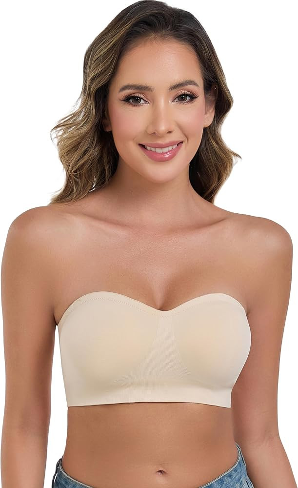 ANGOOL Strapless Bras for Women Wirefree Non-Slip Tube Top Invisible Bralette Seamless Padded Ban... | Amazon (US)