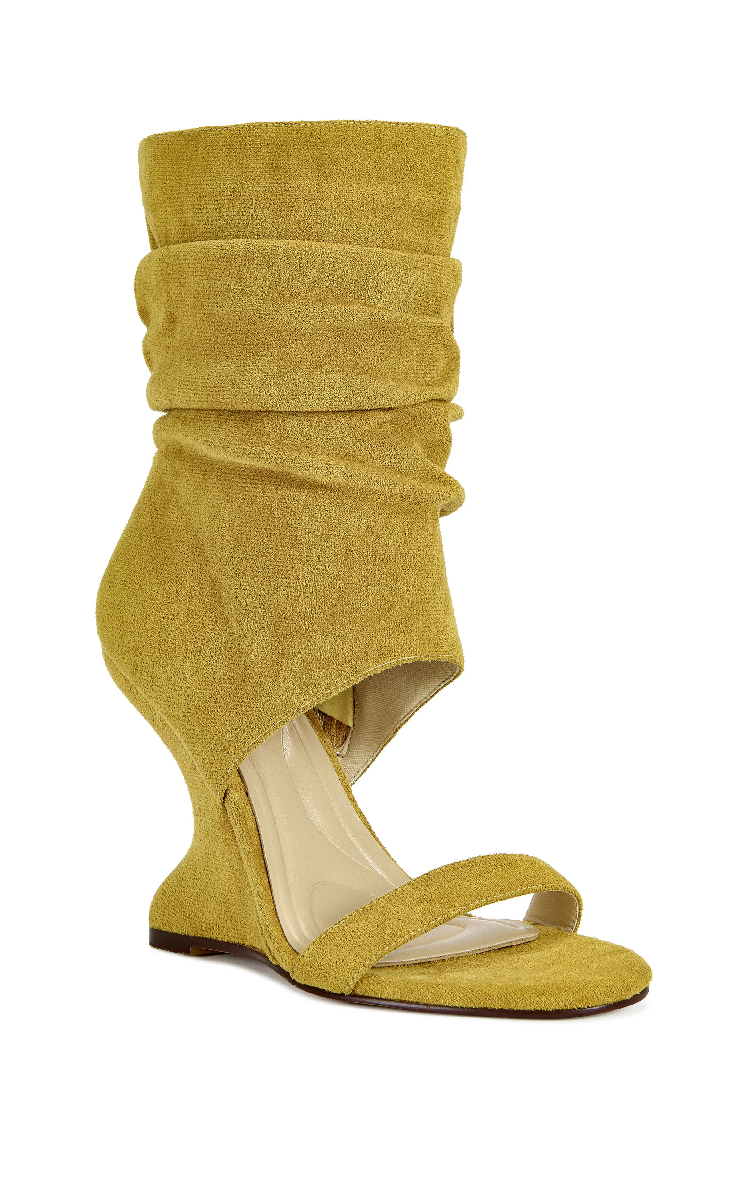 KYVELISA-MUSTARD SLOUCH WEDGE SANDAL BOOTIE | Azalea Wang