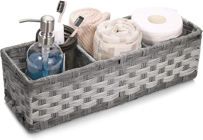 [Larger Compartments] Toilet Tank Topper Paper Basket - Tank Tray Split Hand-Woven Basket - Small... | Amazon (US)