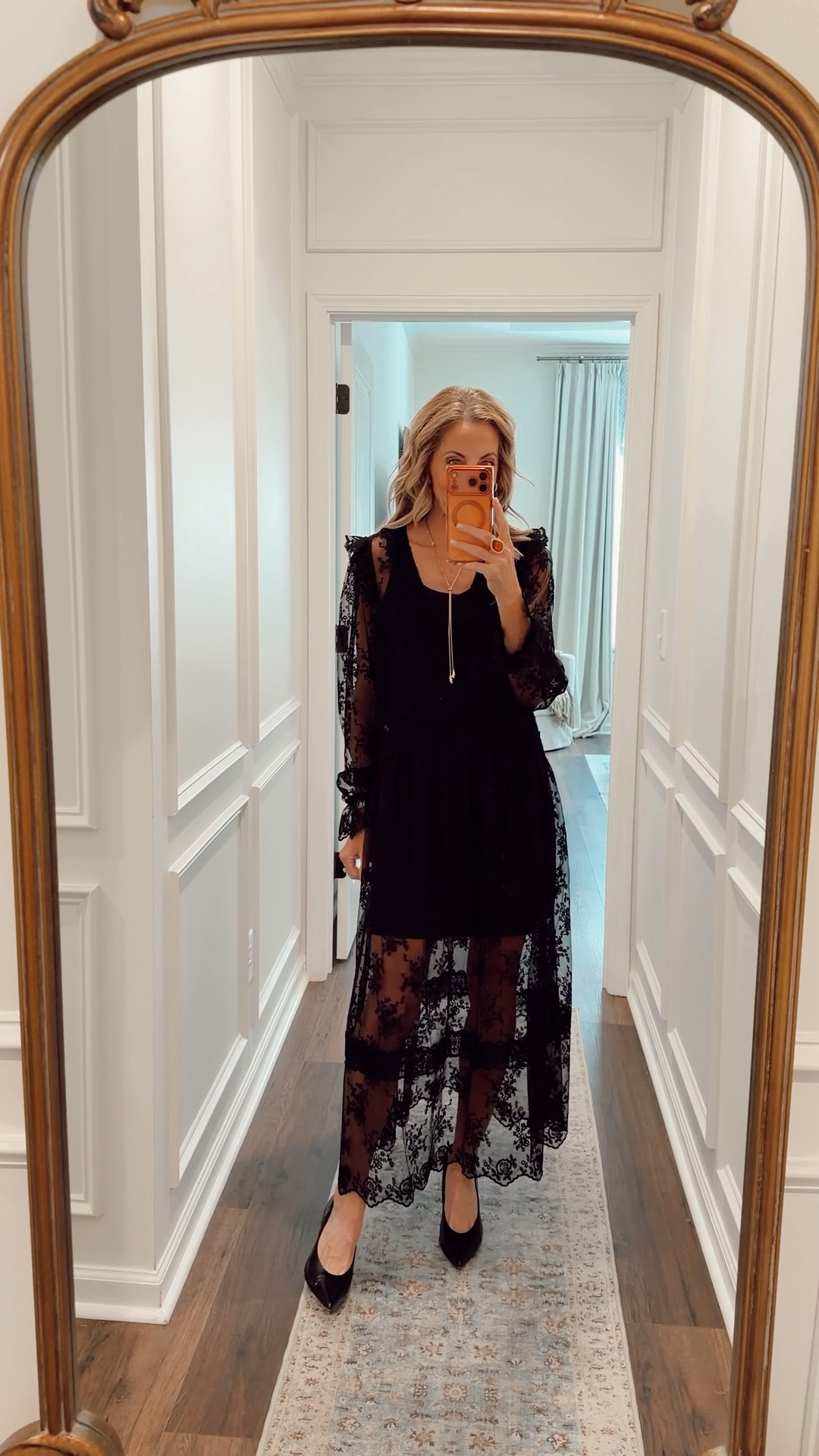 If you’re not familiar with illusion lace, it’s basically a little fashion magic—and this Scoop lace maxi dress does it beautifully. 🖤 The sheer lace sleeves and skirt give you that gorgeous, delicate look while the camisole lining keeps everything perfectly covered. Add the scalloped edges and embroidery and it looks so much more expensive than it is.

It’s sophisticated, flattering and just a little dramatic… basically the kind of dress that makes you want to find somewhere special to wear it.  Wearing an XS