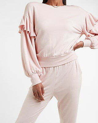 Ruffle Sleeve Crew Neck Sweatshirt | Express