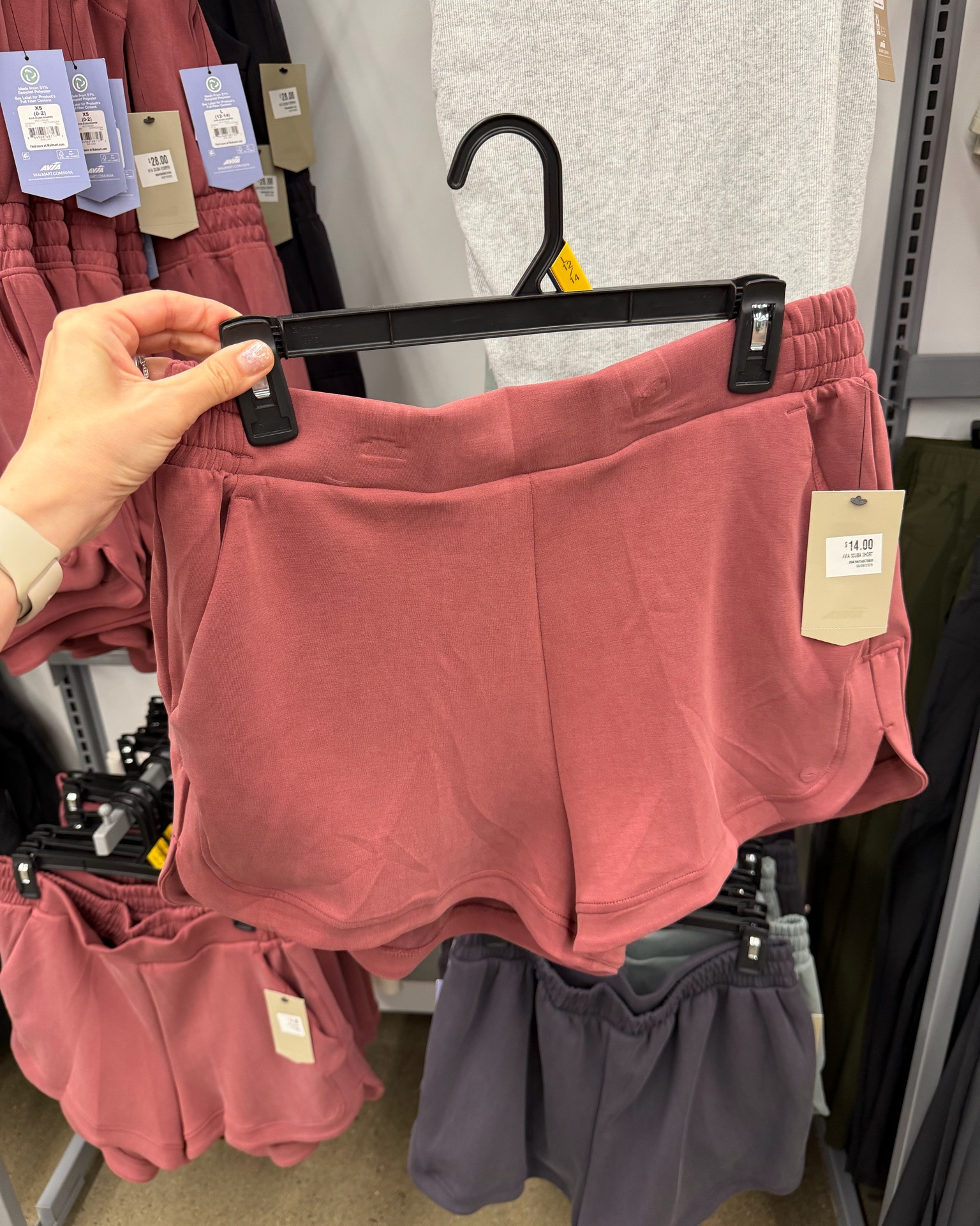 Best selling Walmart scubaknit shorts, the fabric is very similar to lululemon softstreme or Spanx air essentials.