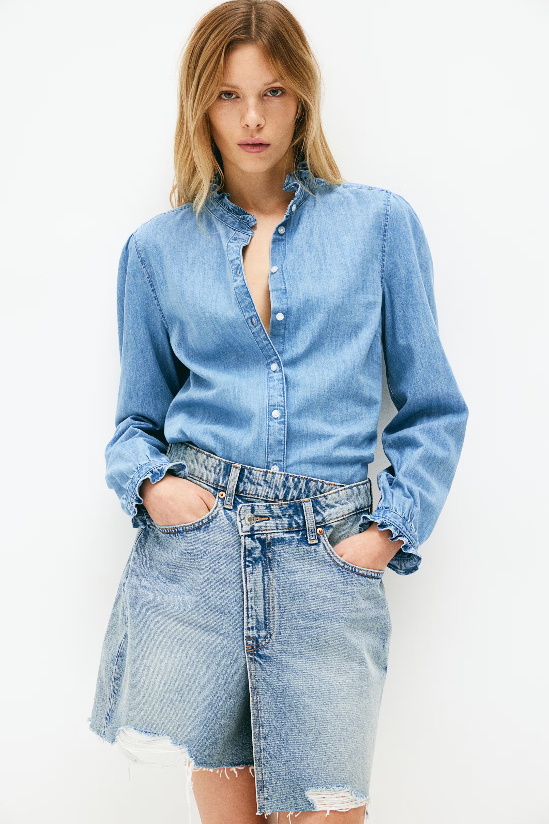 Ruffle-trimmed Denim Blouse | H&M (US + CA)