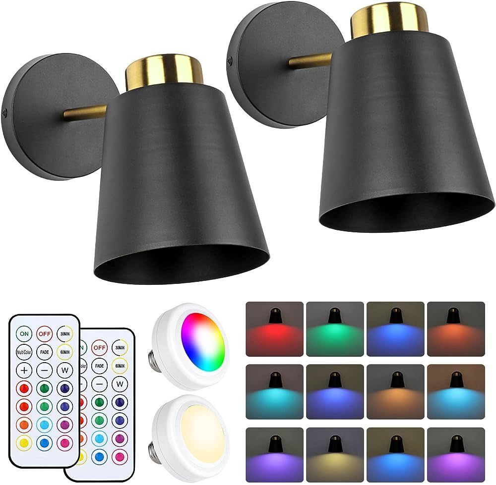 MILDWARM Battery Operated Wall Sconce, Wireless Wall Lamps Set of 2, 13 RGB Colors Dimmable Batte... | Amazon (US)