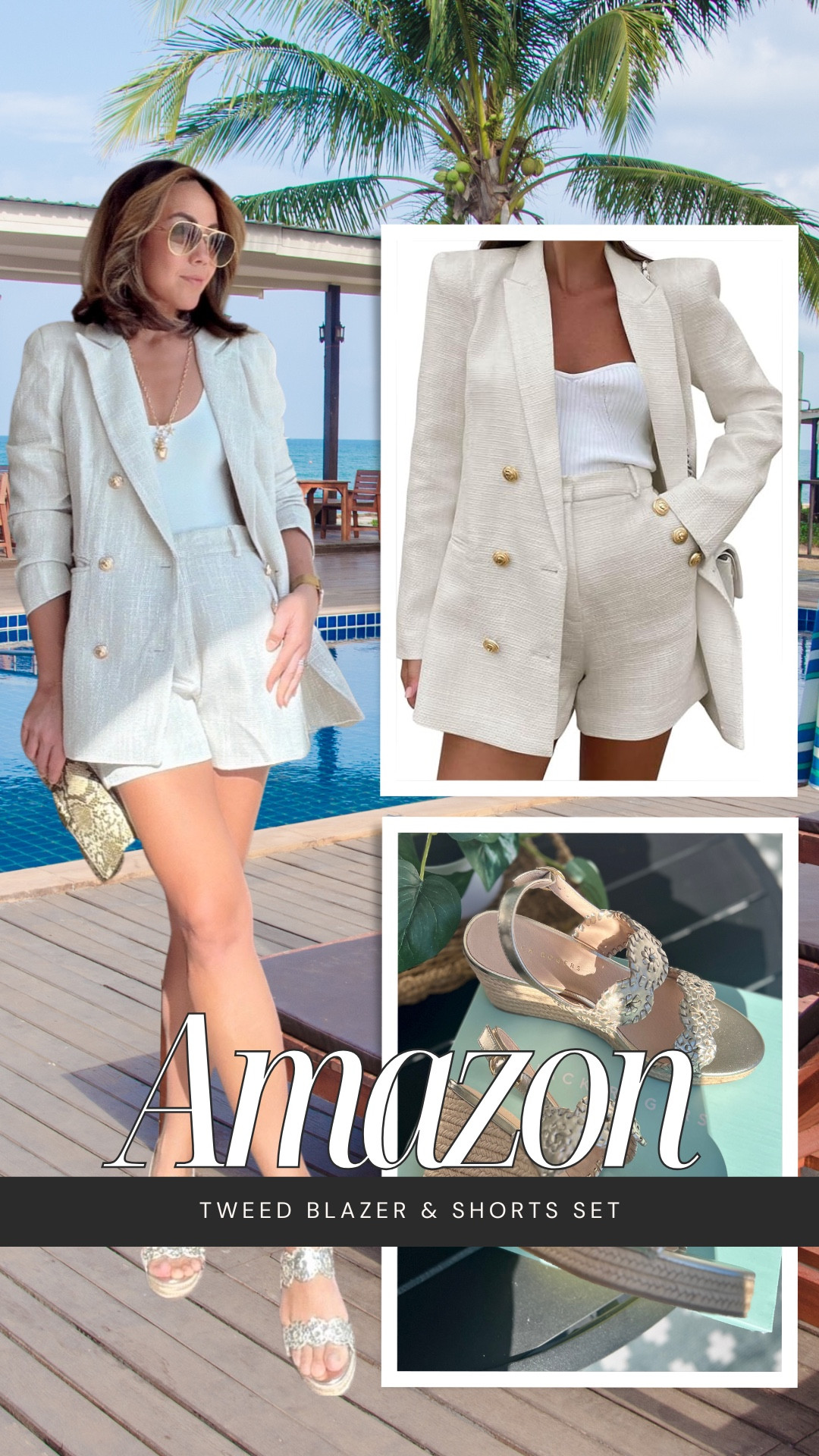 Obsessed with this look! ☀️ This classic tweed blazer and shorts set is definitely going to be a Spring staple ✨🌼 I can see it as something I’ll be able to wear year after year! 👌 It’s polished yet laid-back, feels refined without trying too hard. Lightweight and perfect for Florida days. 

I’m 5’7”, wearing a size small in beige.

#LTKSeasonal #LTKootd #LTKgrwm