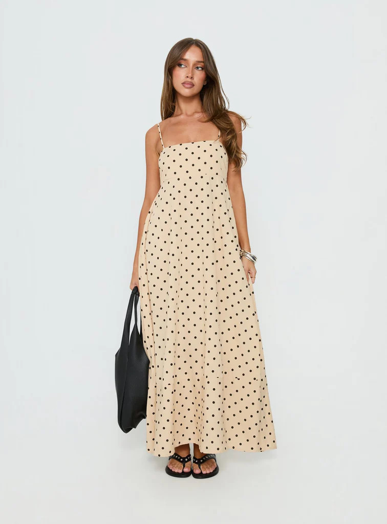Triniti Square Neck Maxi Dress Cream Polka Dot | Princess Polly US