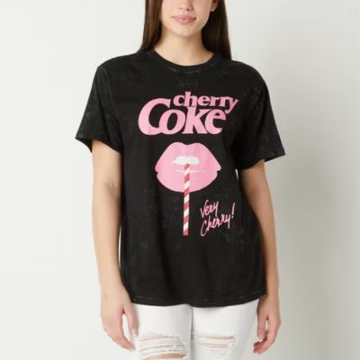Juniors Cherry Coke Womens Crew Neck Short Sleeve Boyfriend Graphic T-Shirt | JCPenney