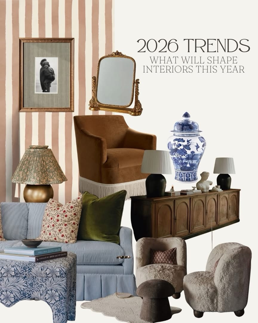 This is the year of spaces that tell a story, intentional choices, and details that truly matter.

Each of these trends points in the same direction: more human interiors, rich in layers, and designed to last. It’s not about following rules, but about creating spaces that feel welcoming, reflect personality, and make everyday life more beautiful.

Which trend will you bring into your home this year?

—

{Photos used for inspiration and reference only.}

Dandhara Morris 
Interior Designer 

#2026trends #interiordesign #designtrends #designertips #homebody

#LTKHome