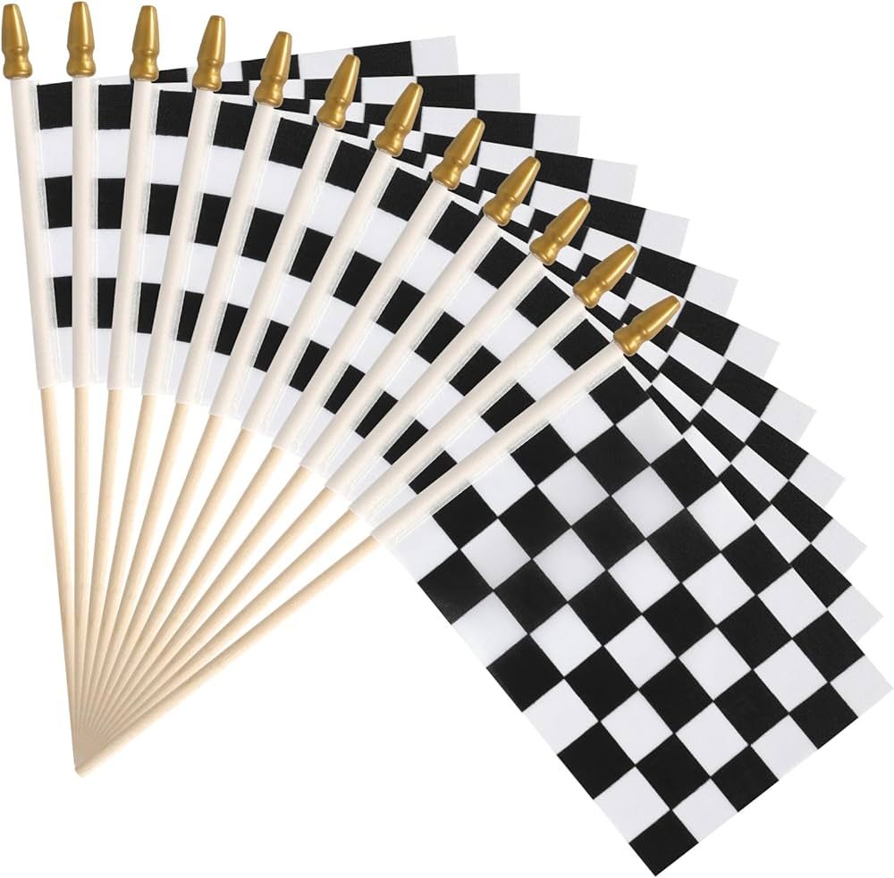 HOOSUN 12 Pack Checkered Flag on Sticks, 6"x4" Flags for Race Car Birthday Party Supplies, Double... | Amazon (US)