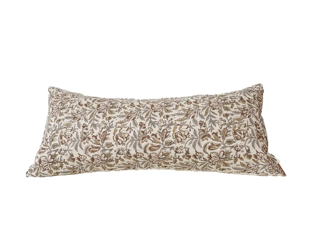 Block Print Linen Pillow, Brown/light Gray/tan Color Floral Pillow. Lumbar Pillow Cover.143014341... | Etsy (US)