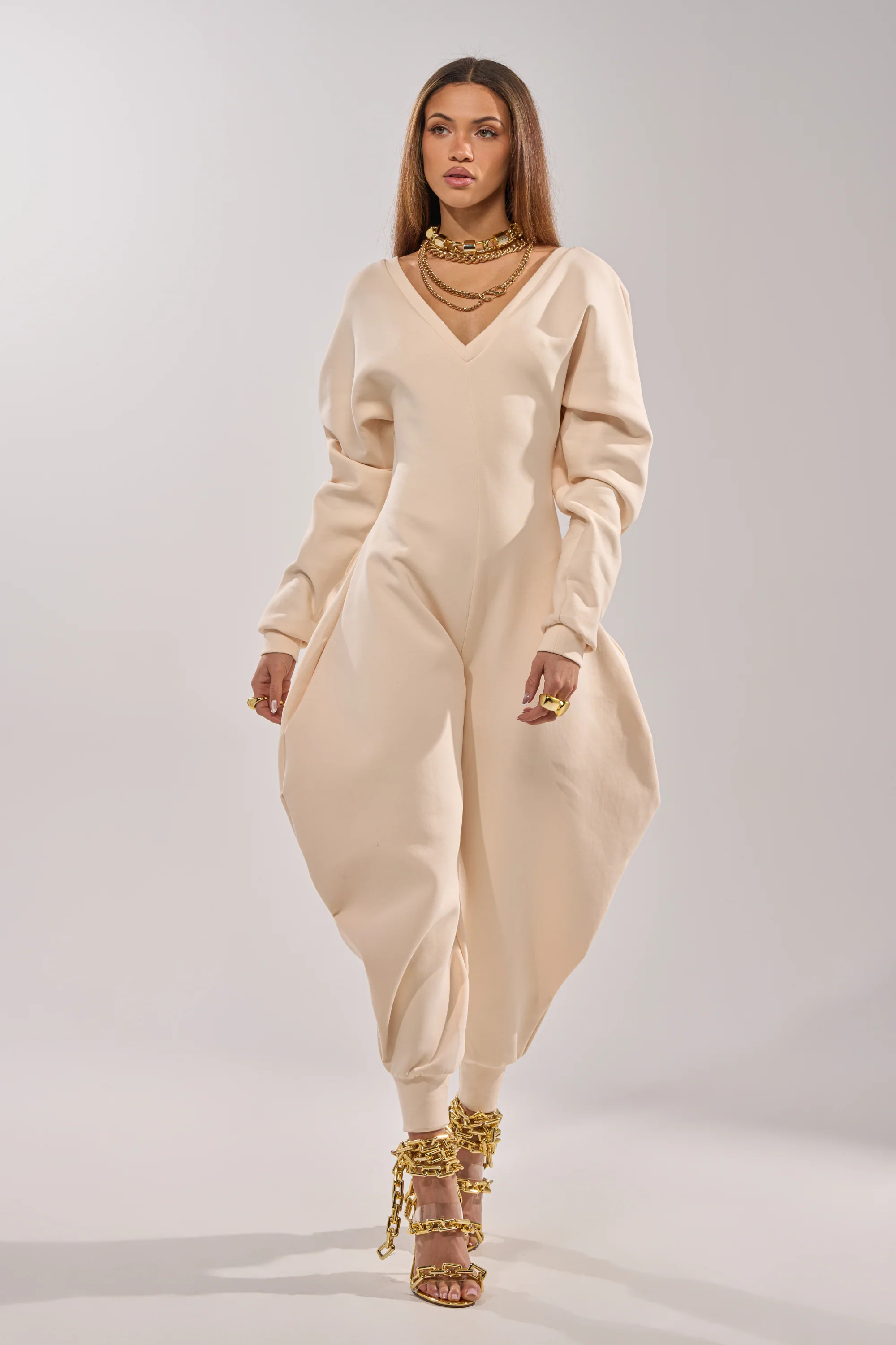 COMFY COZY SWEATSHIRT JUMPSUIT IN BONE | AKIRA