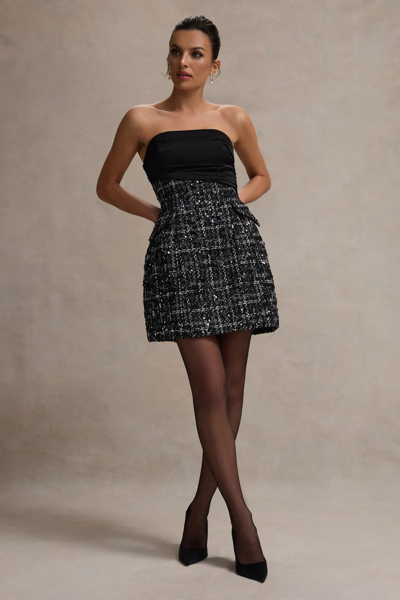Park Avenue | Black Boucle Strapless Tailored Mini Dress | Club L London