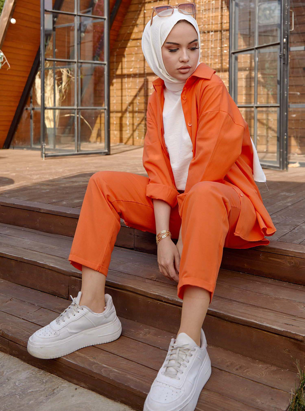 Orange - Unlined - Cuban Collar - Suit | Modanisa (US)