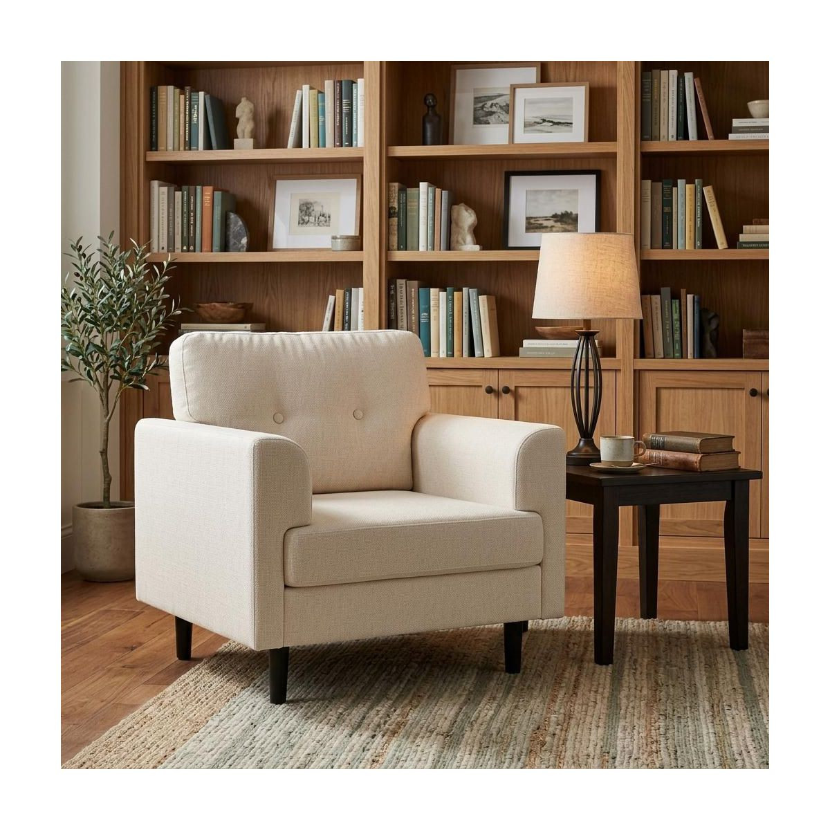 38 Inch Comfortable Accent Chair with Wide Armrest, Linen Upholstered Button Tufted, High-Density... | Target