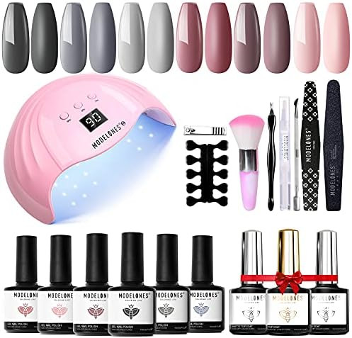 Modelones Gel Nail Polish Kit with U V Light 48W Nail Dryer Lamp Pink Brown Nude Gel Nail Polish ... | Amazon (US)