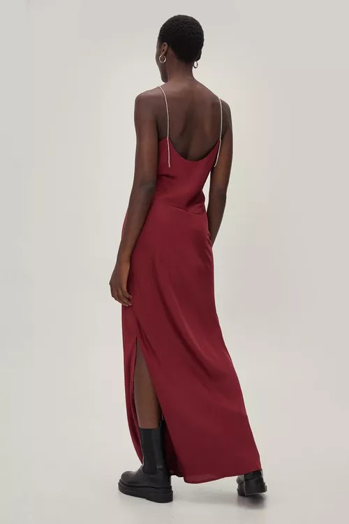 Diamante Strap Satin Maxi Dress | Nasty Gal (US)