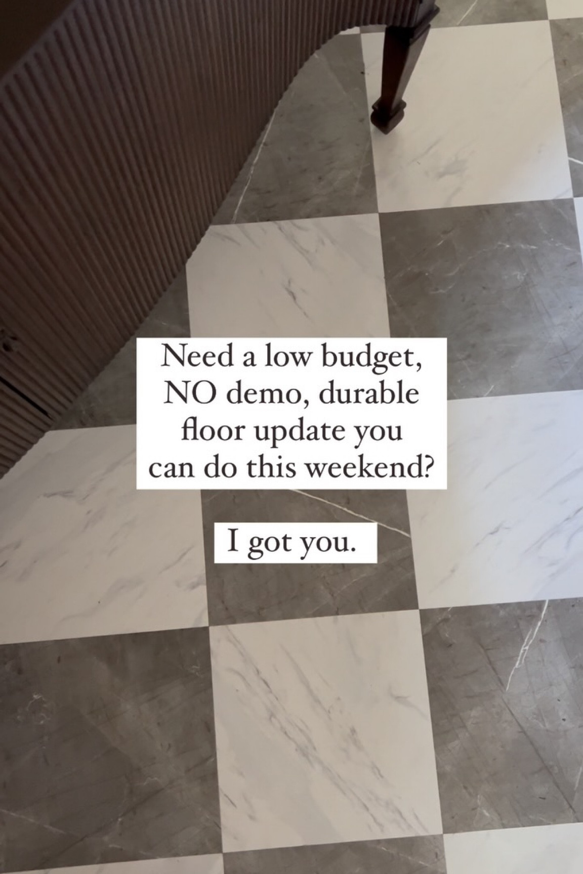 I loved these peel and stick tiles so much in my entry that I’m using them again in my kitchen to cover our brown builders grade tile that’s cramping my style! 

They’re so easy to install and you only need a couple household “tools” that you probably already have hanging around the house! Comment TILE for more info! *you have to be following me to get the DM! So hit that follow button! 🙌🏻

#peelandsticktile #kitchenupgrade #kitchendesign #kitchenrenovation #cljsquad #clj #chrislovesjulia #wallpops #floorpops #entrywayrefresh #foyerupdate