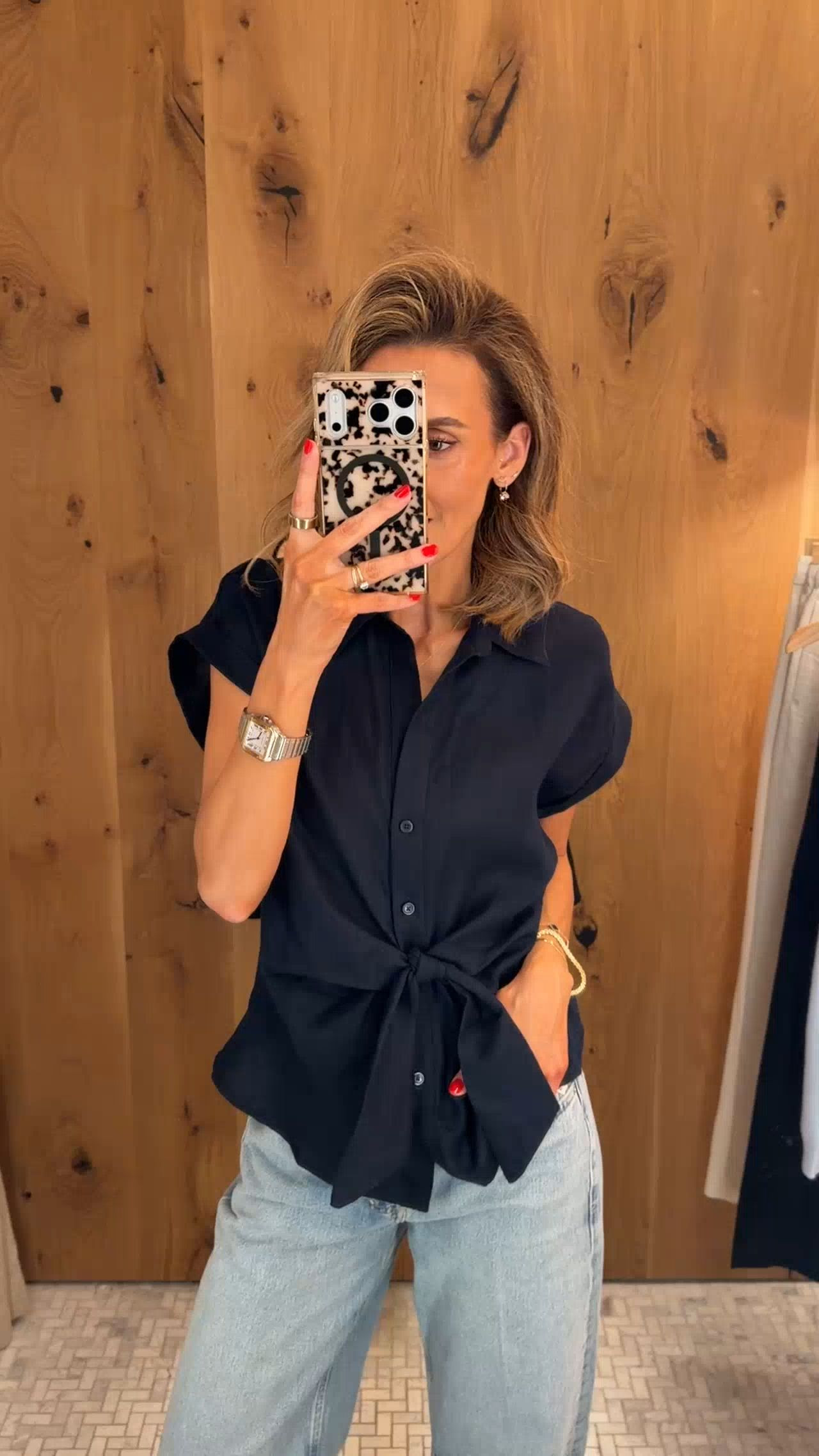 Laid back yet chic outfit with this cute black blouse with a tie! 

 #LTKdayinmylife #LTKgrwm #LTKootd