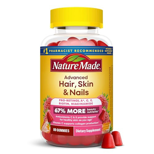 Nature Made Advanced Hair Skin and Nails Gummies, Biotin, Pro Retinol A, Niacinamide, Vitamin C & Vitamin E, 80 Gummies, 40 Day Supply | Amazon (US)
