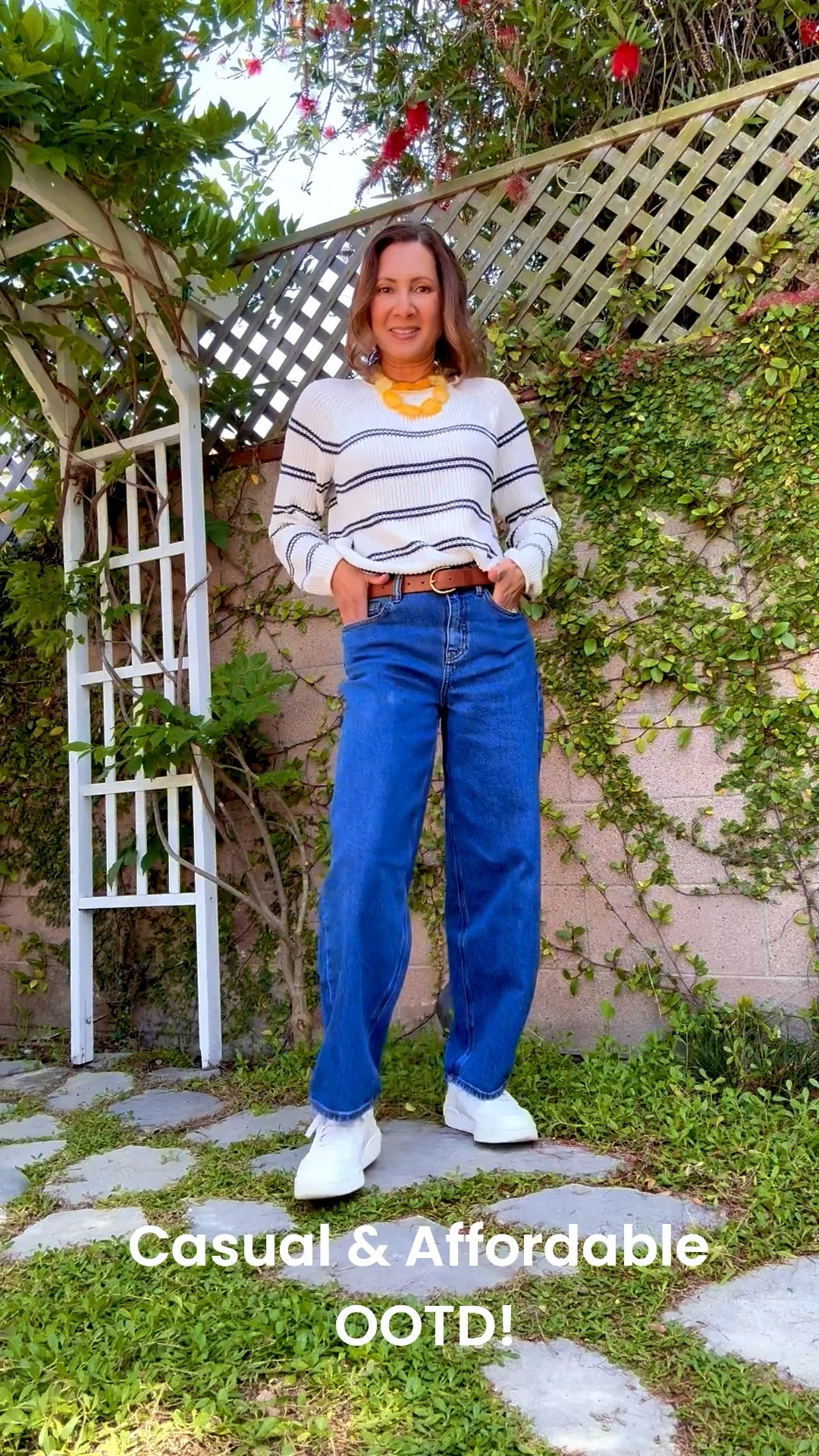 Looking for casual + affordable outfits? I’m your gal! My loose fitting barrel jeans are so comfy.  The stretch and fit are making my day. Add your favorite pair of trainers and a lightweight sweater to complete the look.

#LTKmomlife #LTKootd #LTKOver40