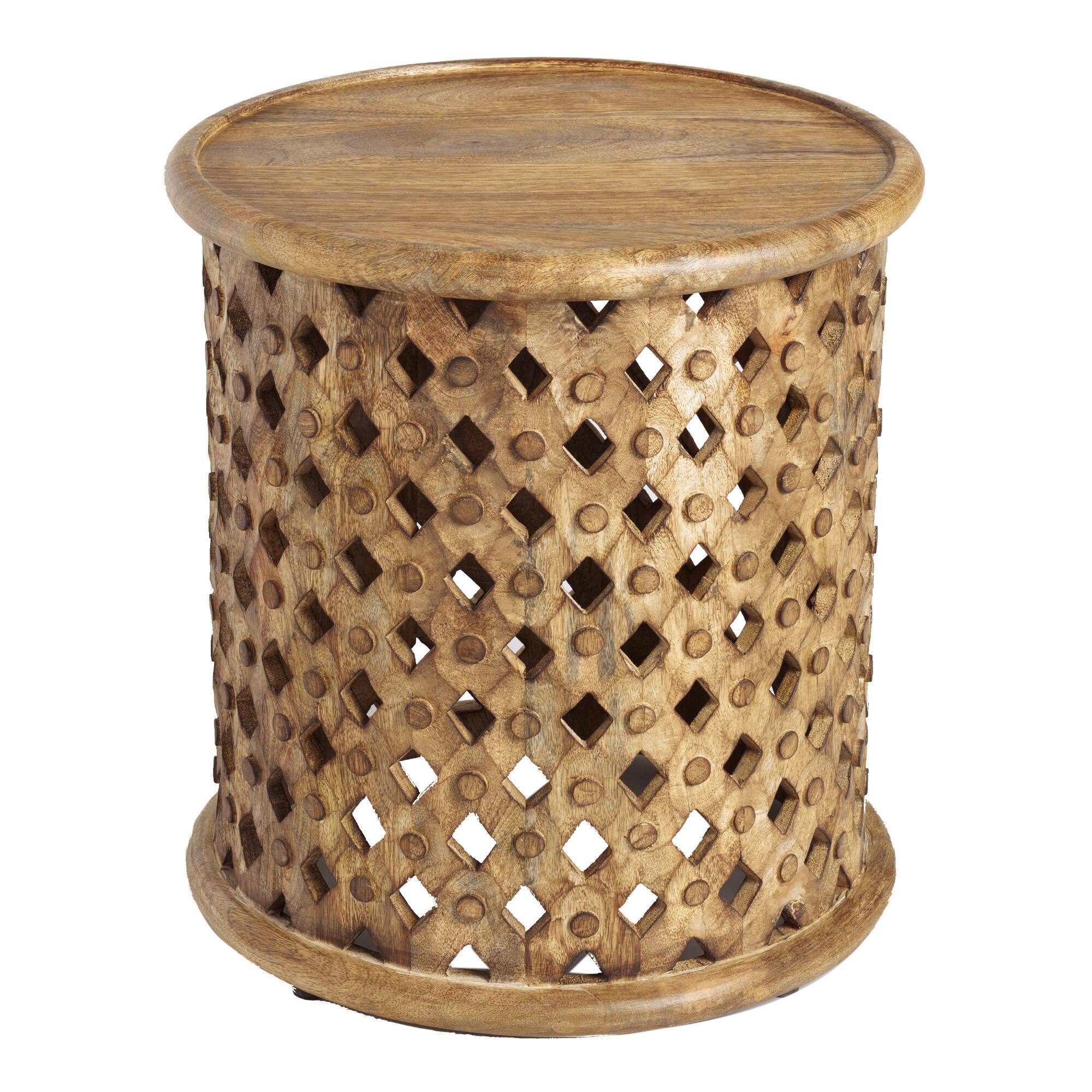 Round Lattice Carved Wood Accent Table: Brown by World Market | World Market