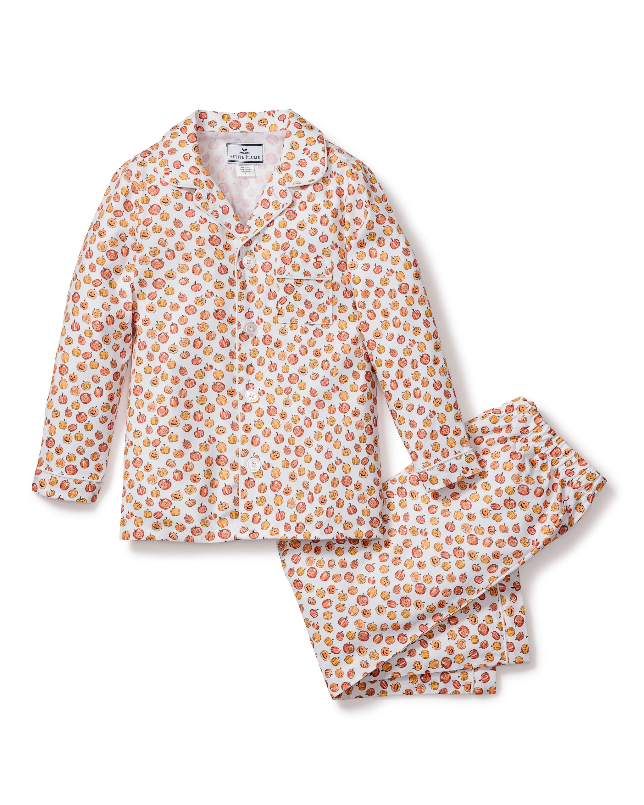 Kid's Twill Pajama Set in Pumpkin Patch | Petite Plume
