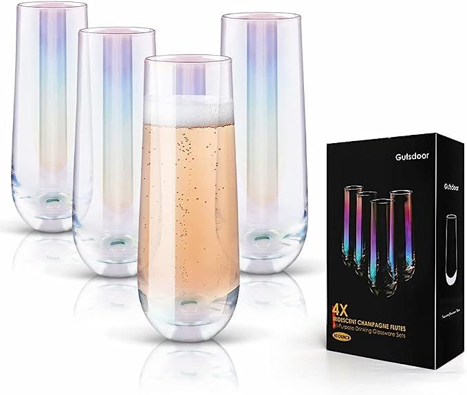 Gutsdoor Radiance White Pearl Luster Stemless Champagne Flutes Glasses Set of 4 (10 Ounce) Elegan... | Amazon (US)