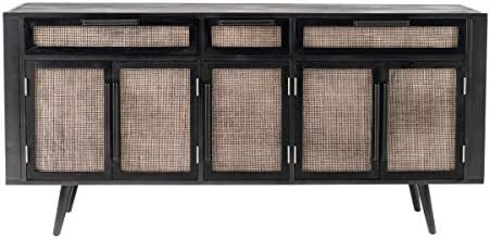 NovaSolo Nordic Mindi Rattan Boat Wood Buffet 5 Doors 3 Drawers in Black | Amazon (US)