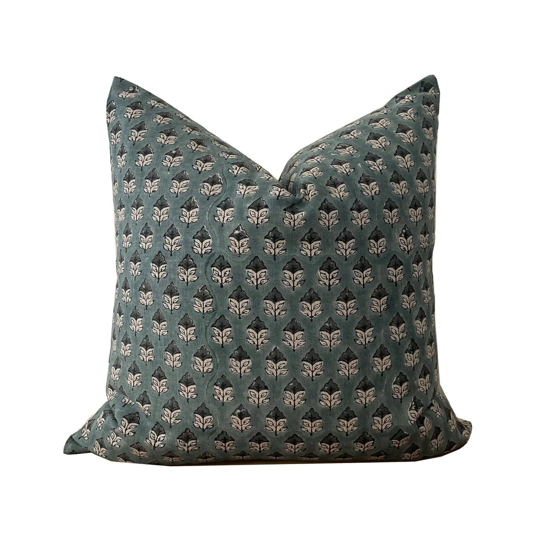 Blue Linen Block Pillow Cover - Etsy | Etsy (US)