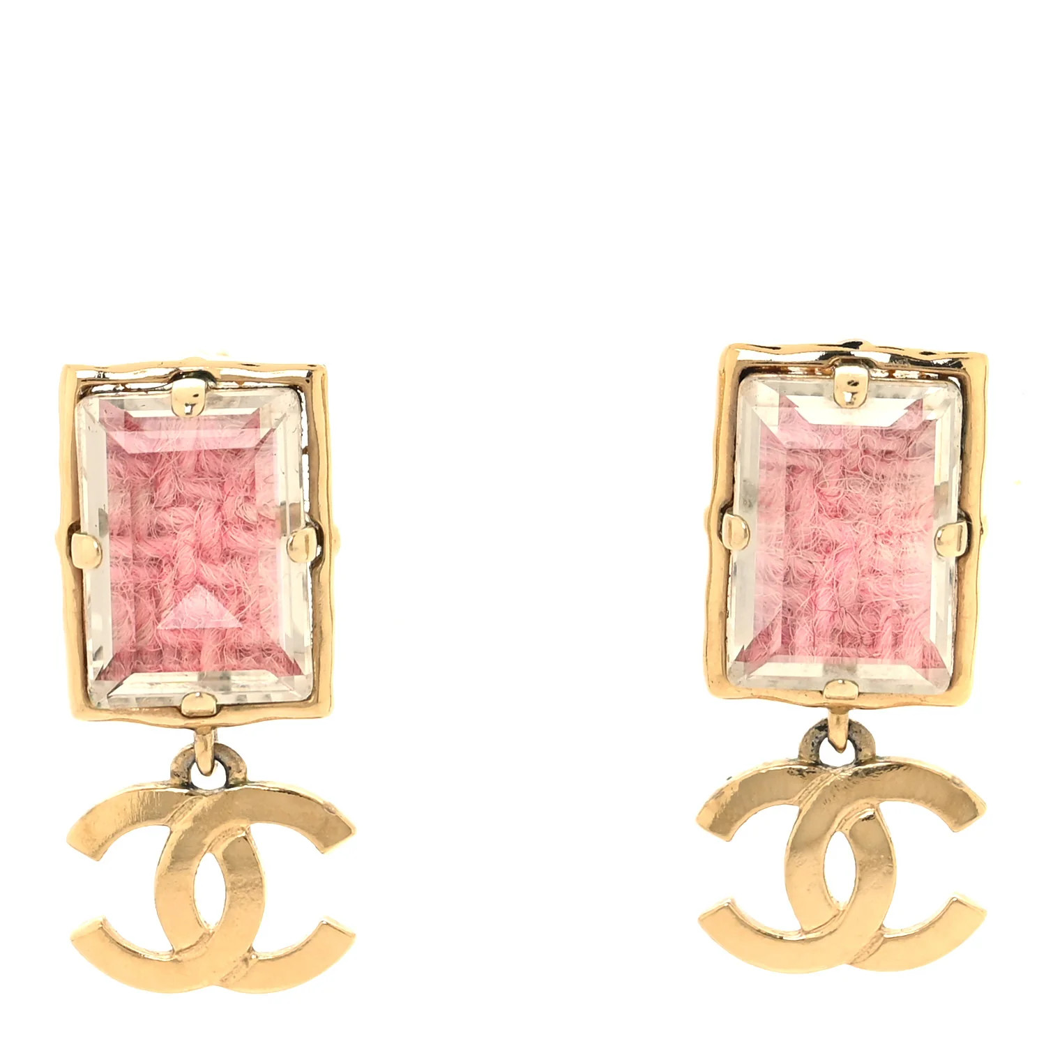Crystal Tweed CC Drop Earrings Pink Gold | FASHIONPHILE (US)
