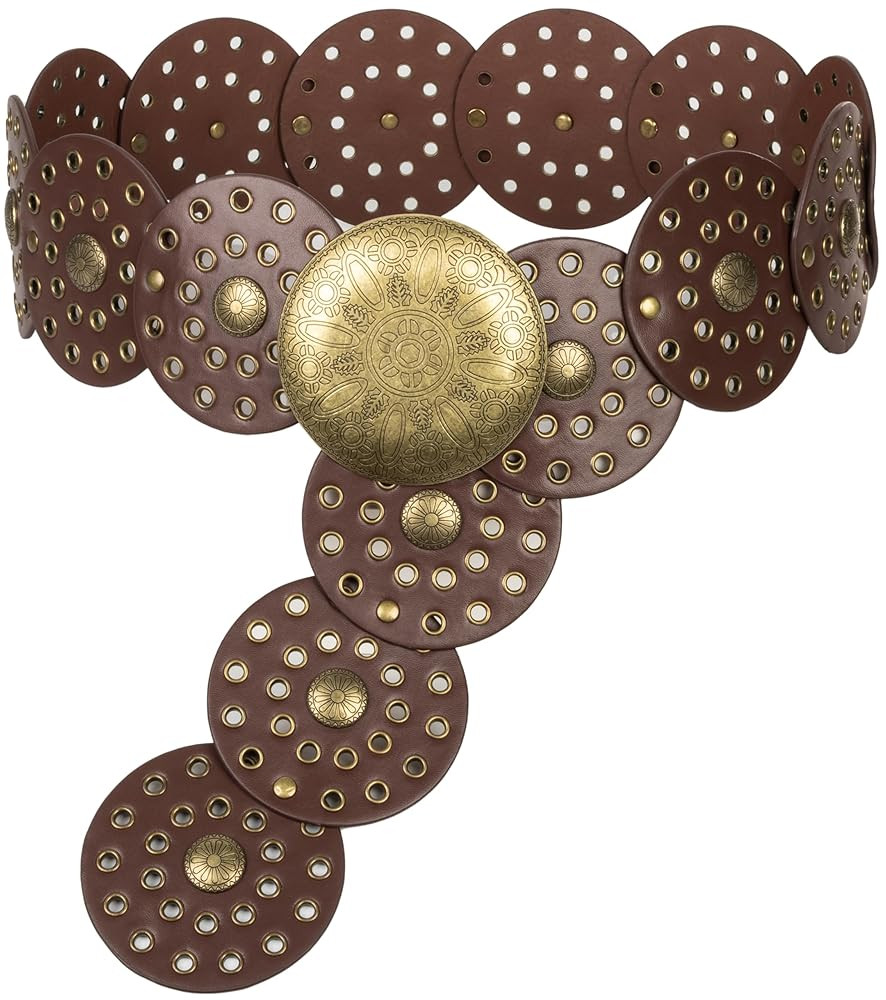 INOGIH Wide Vintage PU-Leather Western-Disc-Concho-Belt for Women - Boho Cowgirl-Belt for Dress J... | Amazon (US)
