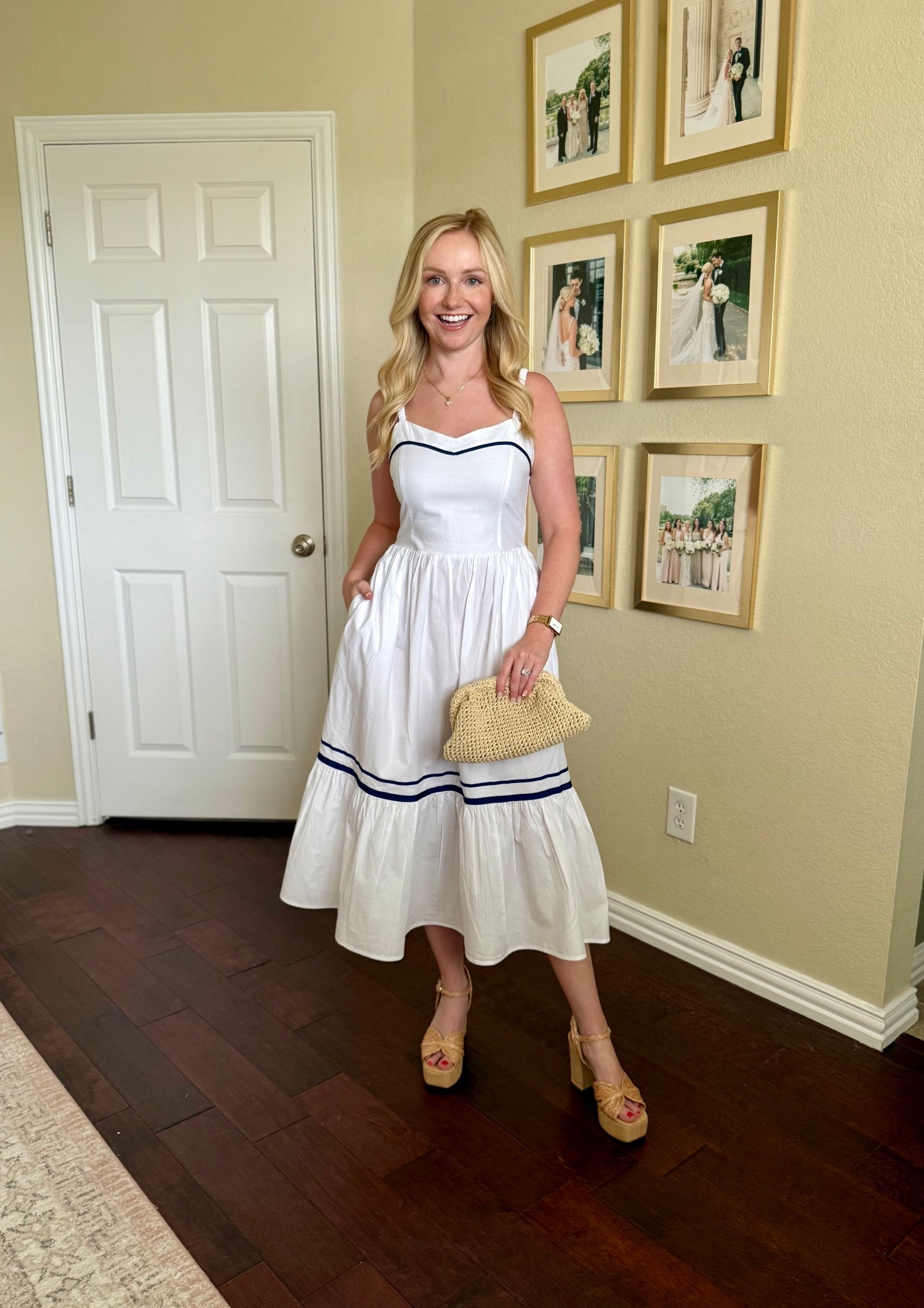 Love this classic white sundress with a touch of navy! Wearing a 0 regular 

#LTKSummerEdit #LTKPetite #LTKFindsUnder100