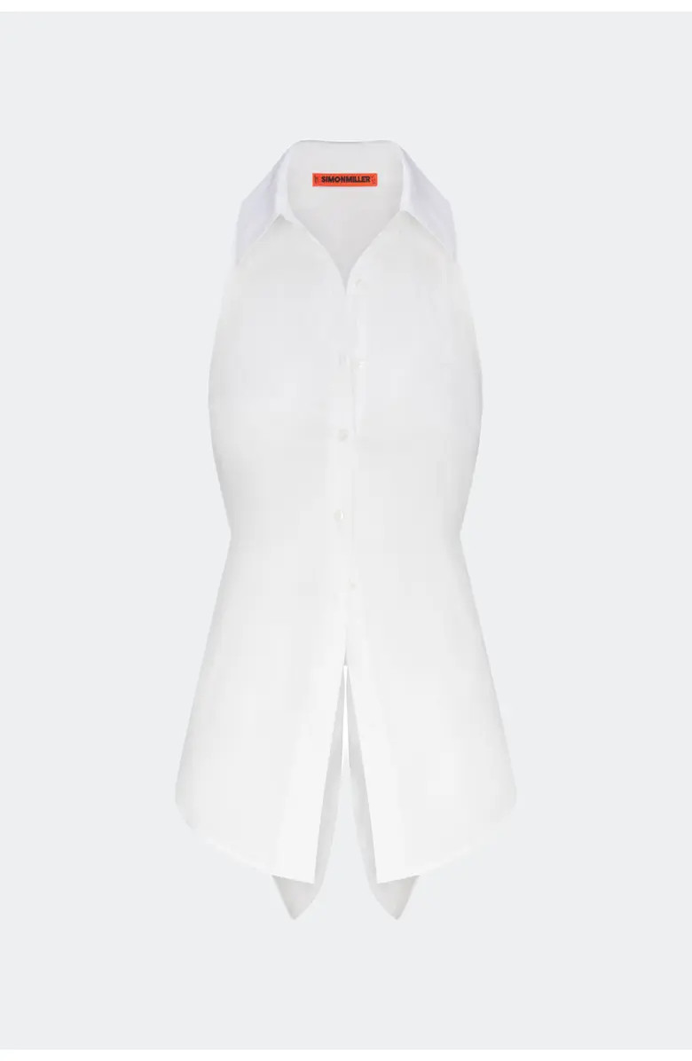 SIMONMILLER Loch Sleeveless Poplin Tie Back Button Up Shirt | Nordstrom | Nordstrom