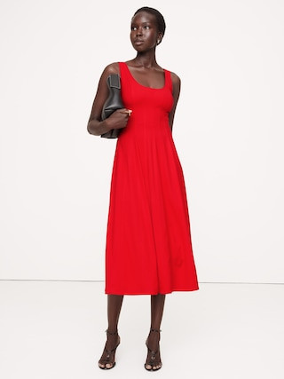 Crepe Scoop-Neck Midi Dress | Banana Republic (US)