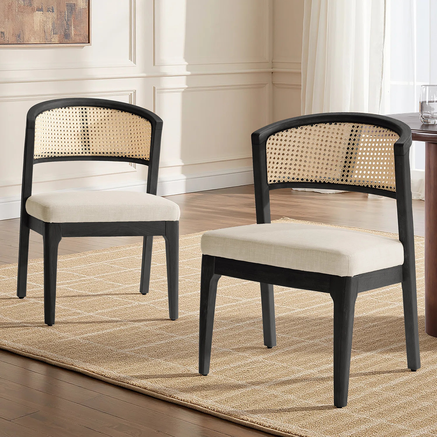 Debbora 21.75’‘W Coastal Solid Wood Barrel Dining Chair With Rattan Backrest (Set of 2) | Wayfair North America