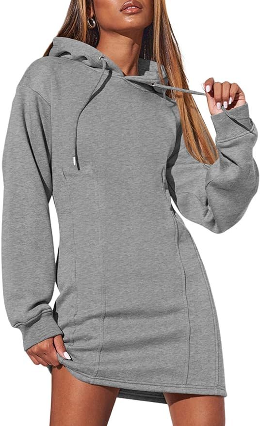 AlvaQ Women Casual Long Sleeve Hoodie Dress Loose Sweatshirt Pullover Winter Dresses Outfits 2023... | Amazon (US)