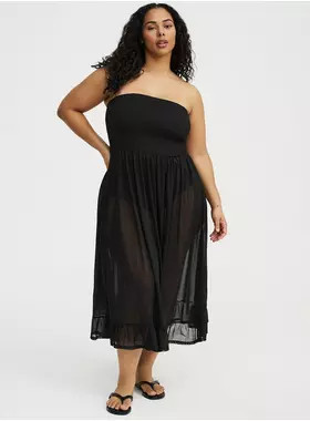 Mesh Smocked Swim Maxi Cover-Up | Torrid (US & Canada)