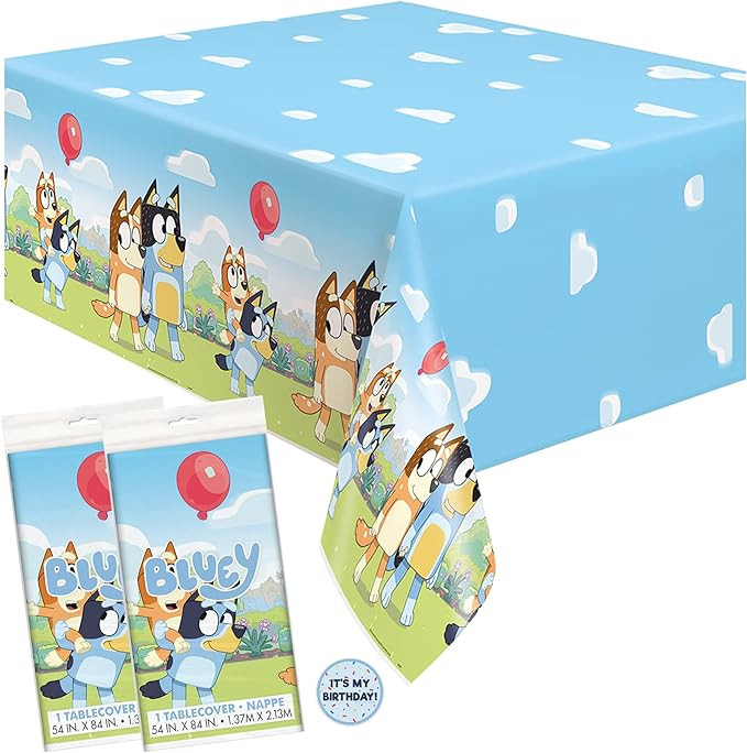 Unique Bluey Birthday Party Supplies - Rectangular Plastic Table Covers (Pack of 2) and Sticker | Amazon (US)