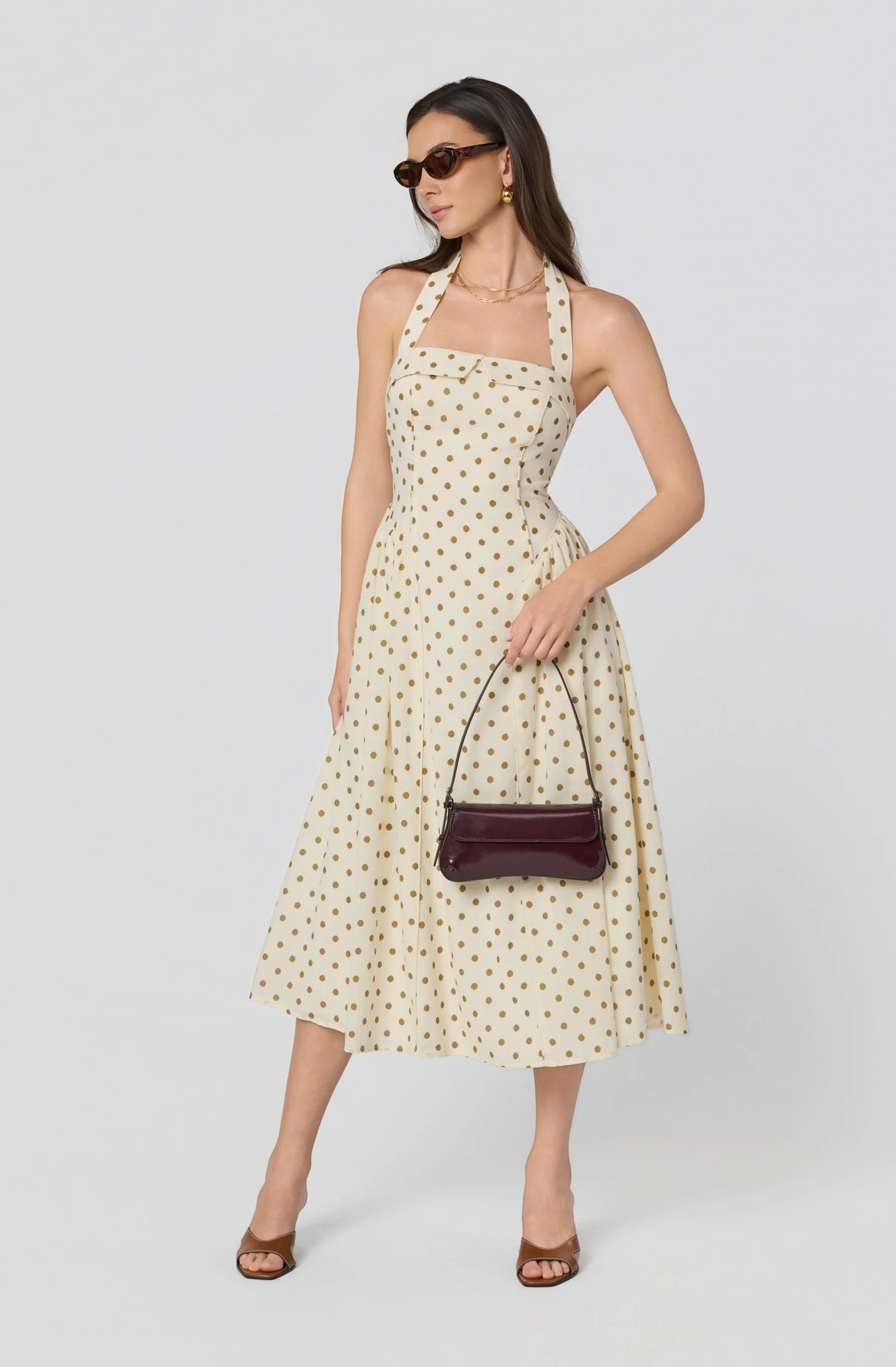 Marianna Halter Midi Dress - Cream polka dot / XS | ASTR The Label (US)