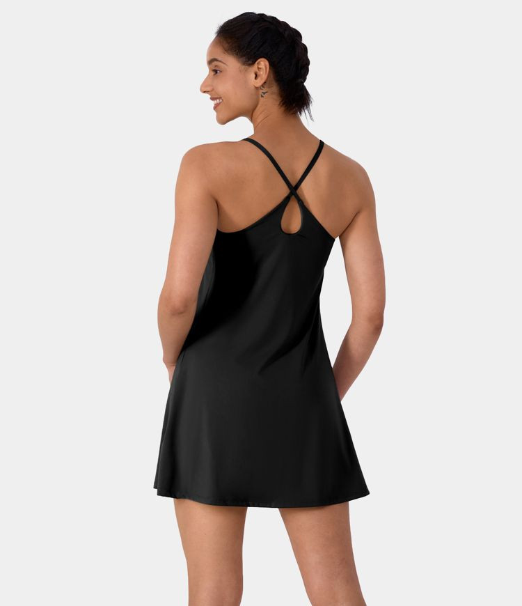 Women’s Everyday Cloudful™ Fabric Backless 2-in-1 Flare Workout Dress-Wannabe-Easy Peezy - HA... | HALARA