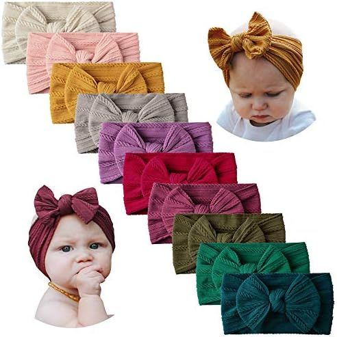 10 PCS Baby Headbands Nylon Hairbands with Bows for Newborn Infant Girl Toddler Kids Handmade Hai... | Amazon (US)