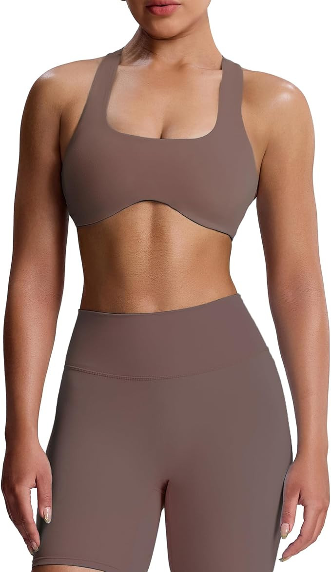 Aoxjox Women's Workout Sports Bras Fitness Define Sculpt Racerback Bra Yoga Crop Tank | Amazon (US)