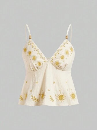 ROMWE Fairycore Vintage Und Lässige Strandbekleidung Verziertes Spaghetti-träger-camisole-top M... | SHEIN