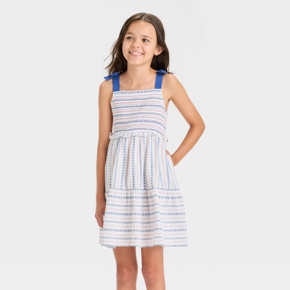 Girls' Sleeveless '4th of July' Tiered Stars and Stripes Dress - Cat & Jack™ White/Red/Blue | Target
