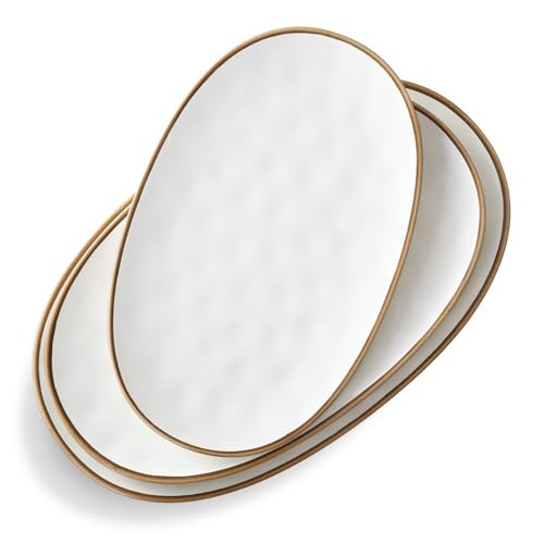 CULIVORA Ceramic Oval Serving Platter with Brown Rim: 15.6/14.3/12.9 Inch Large Serving Dishes for Entertaining Party, Turkey, Steak, Ham, Microwave Dishwasher Safe | Amazon (US)