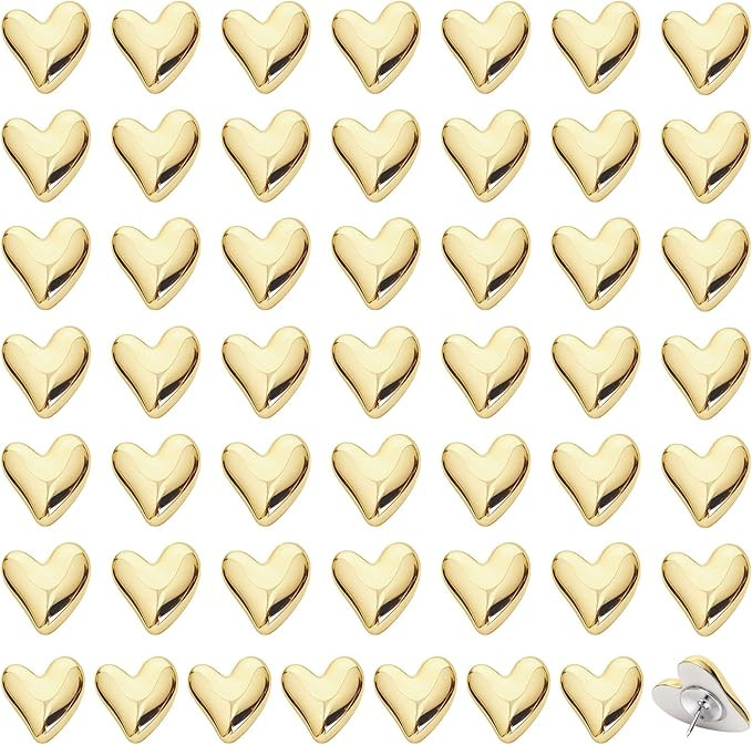 50 Pieces Cute Heart Push Pins Gold Thumb Tacks Decorative Gold Push Heart Pins for Home Office P... | Amazon (US)