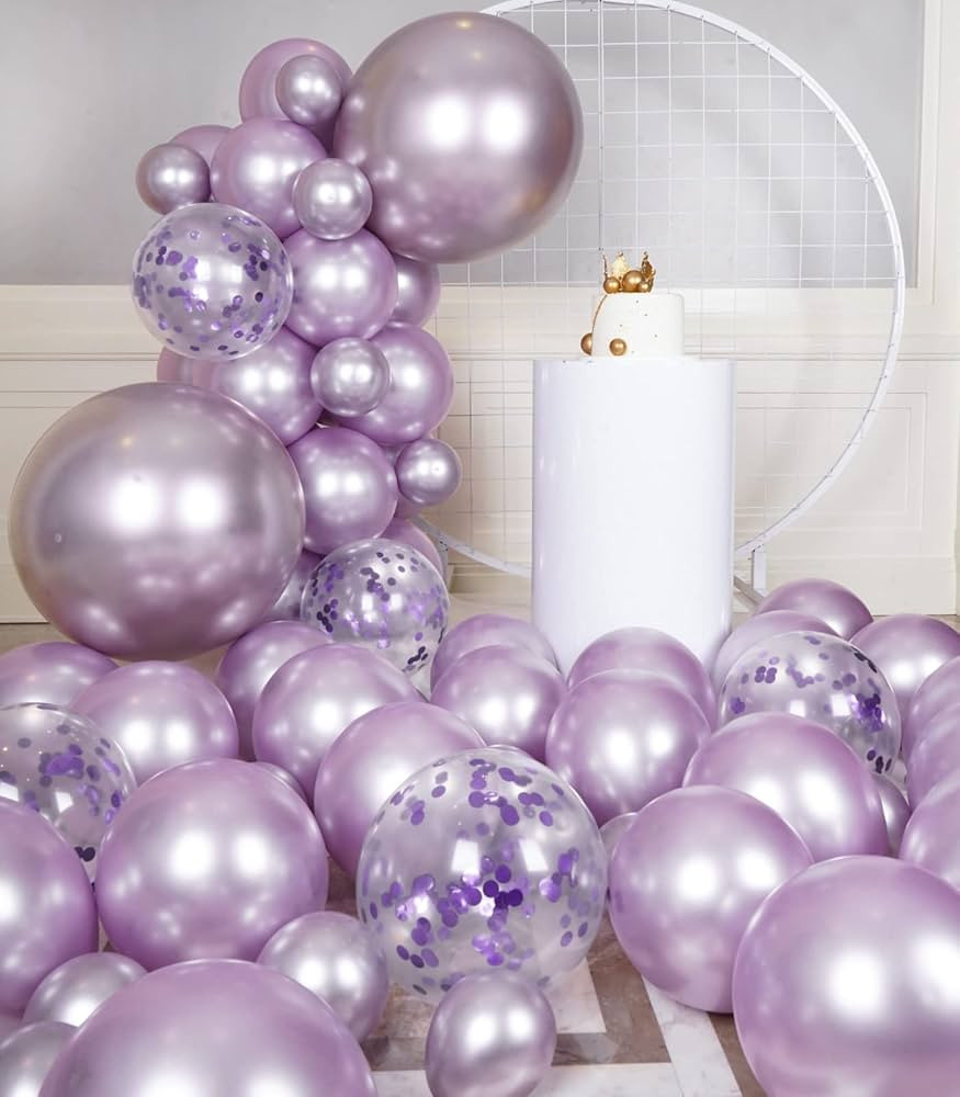 RainbowQ 55PCS Metallic Lavender Balloons Different Sizes 18/12/5 Inch and Light Purple Confetti ... | Amazon (US)